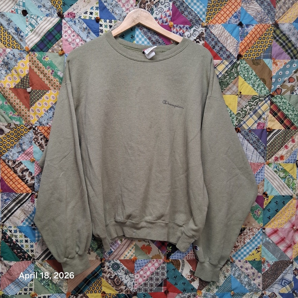Champion Fleece Sweatshirt Sage Green Size Large Pullover Y2K Crew Neck
